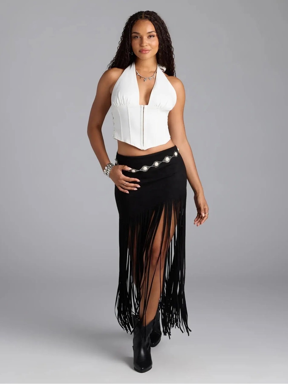 Windsor Black Fringe Maxi Skirt size L